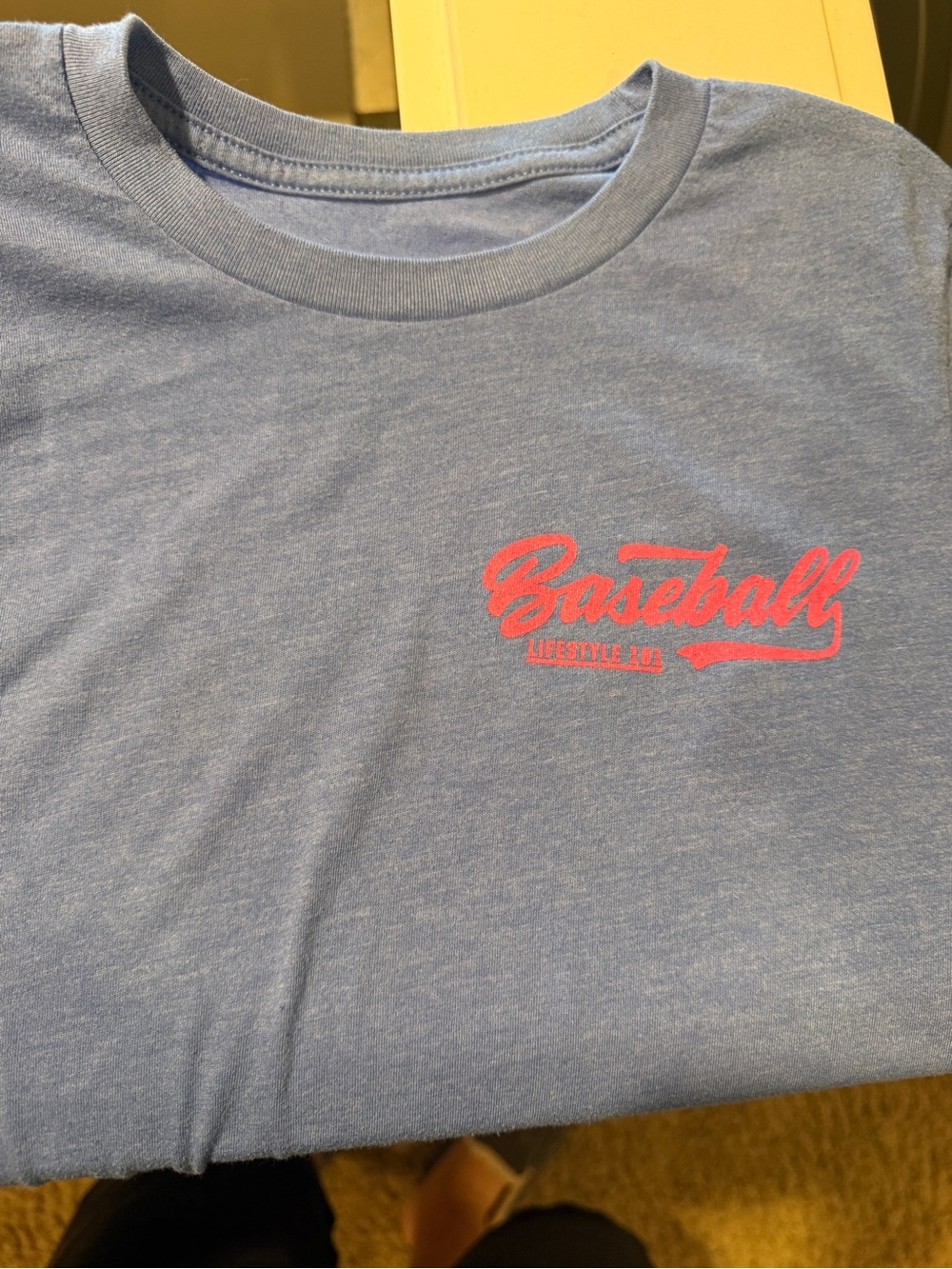 Kids Short-Sleeve Baseball Lifestyle 101 Tee - Light Blue with Pink Logo